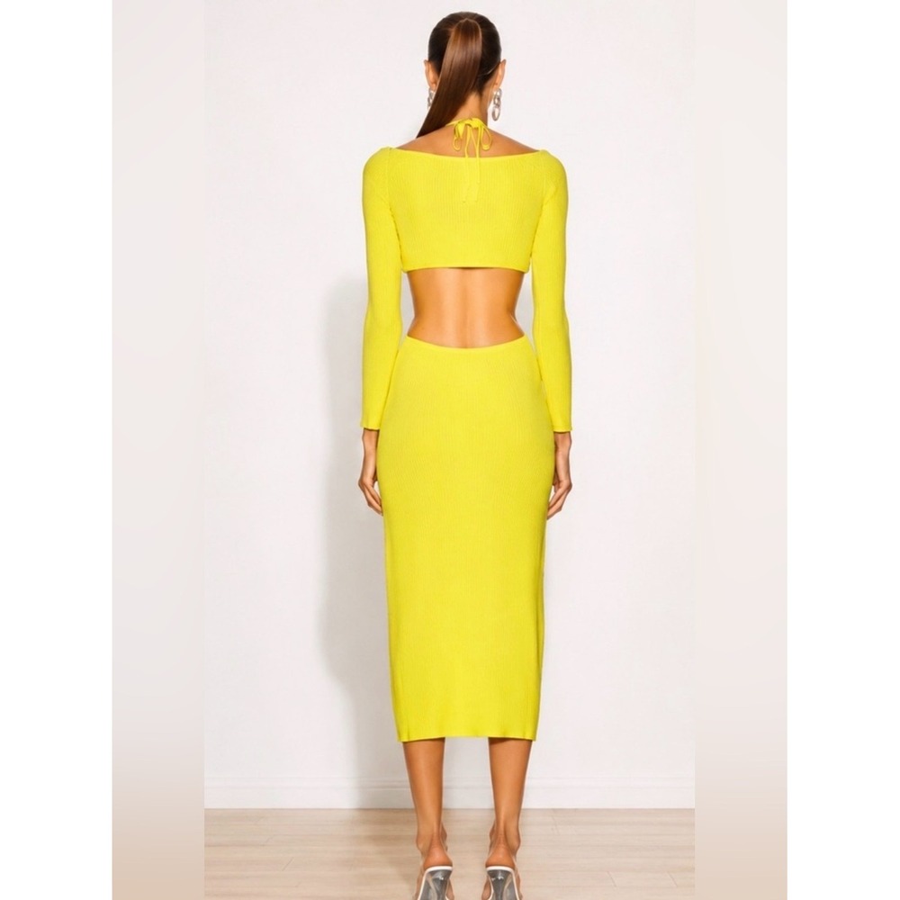 Cult Gaia Revolve Enzo Knit Cutout Midi Dress Tahdig Yellow Size S - Picture 2 of 9